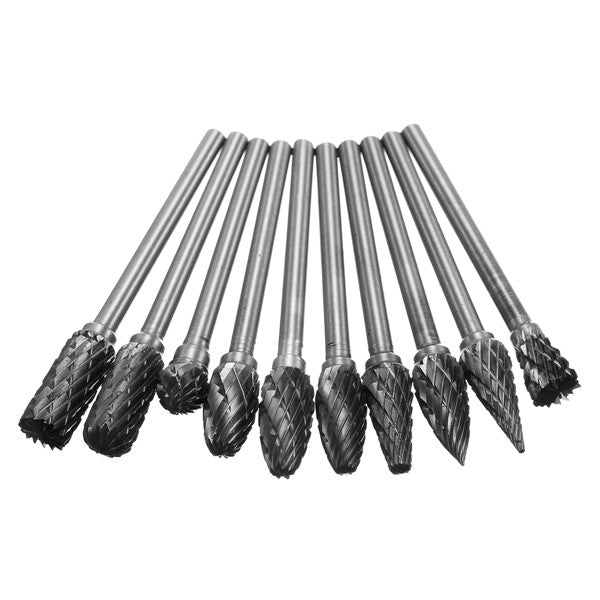 10pcs 3mm Shank Double Lines Tungsten Steel Carbide Burr Set 6mm Head Rotary Drill Bit