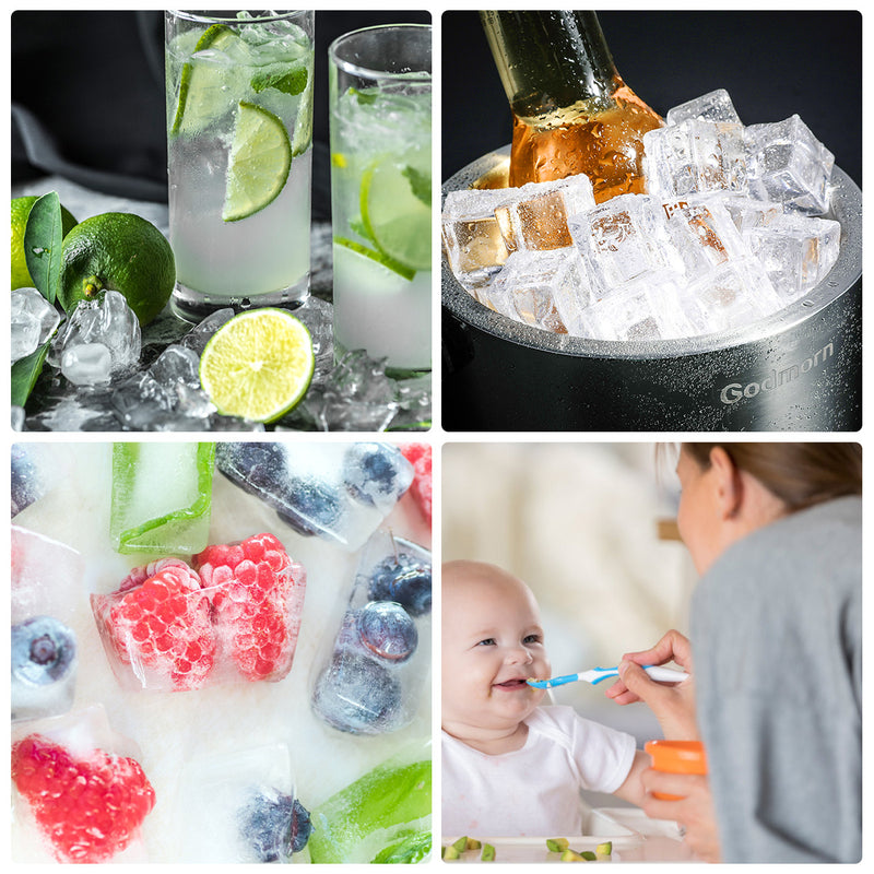 Godmorn 2 Packs of 74 Cubes Hexagon Silicone Ice Cube Mould Ice Mold with Lid for Baby Food And Bar