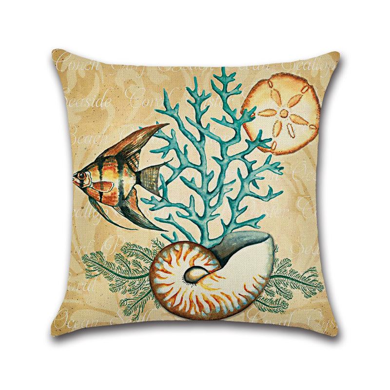 Cartoon Ocean Creature Turtle Pillow Case Cotton Linen Square House Decor Cushion Cover