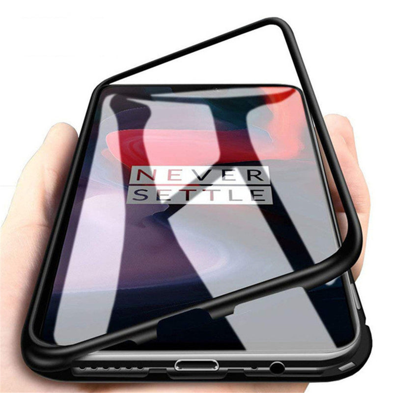 Bakeey Magnetic Adsorption Metal Frame Temerped Glass Back Cover Protective Case For OnePlus 6T