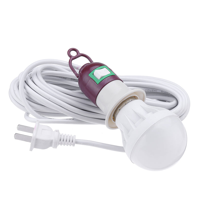 AC220V E27 5W Pure White Emergency LED Light Bulb with 5M Cable Line US Plug for Outdoor Camping