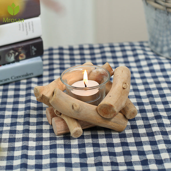 Wooden Candle Holder Home Room Decorations Ornament