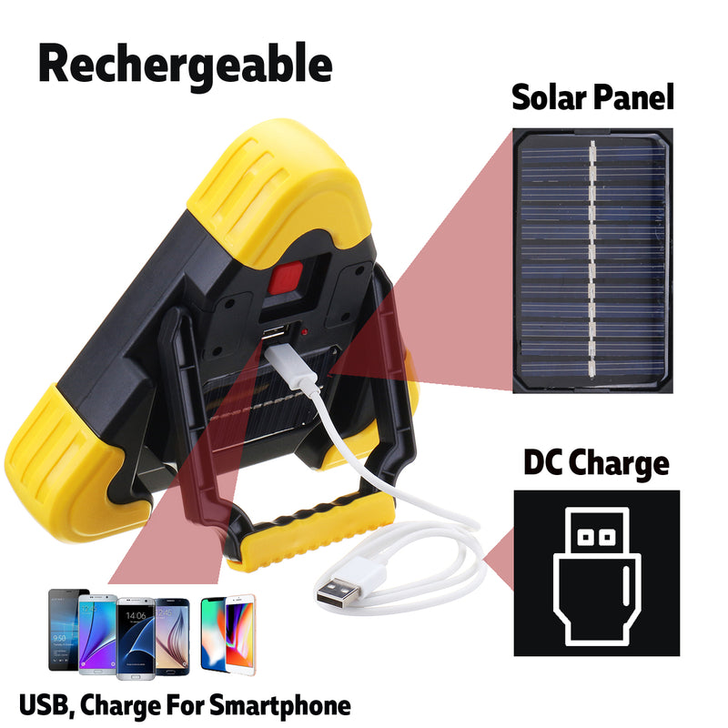 COB 10W LED SOLAR USB Rechargeable Work Light Powered Outdoor Camping Lamp Site