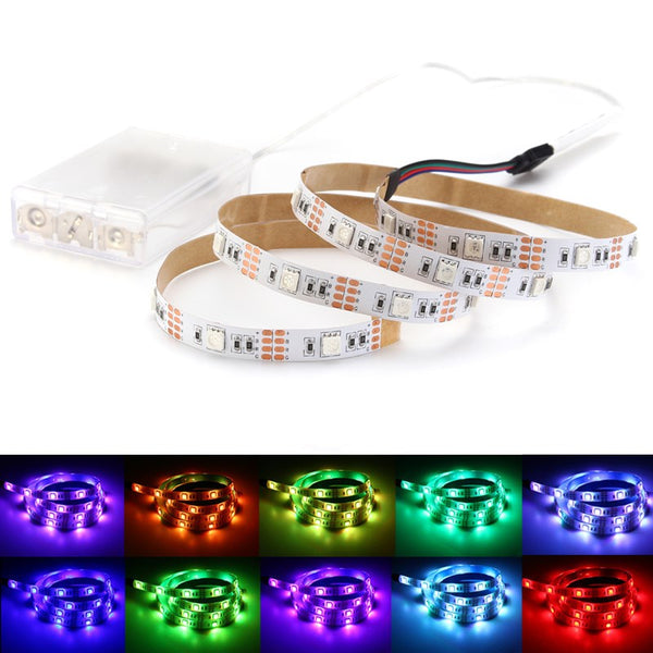 Battery Powered 1M 2M 5050 Non-waterproof RGB LED Strip Light with Mini Controller DC4.5V