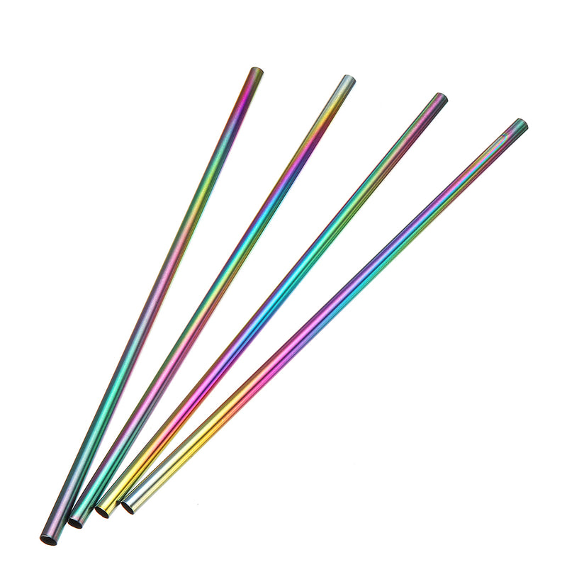 Stainless Steel Drinking Straws Rainbow Multi-colored Straw Reusable Drink Straw with Cleaning Brush