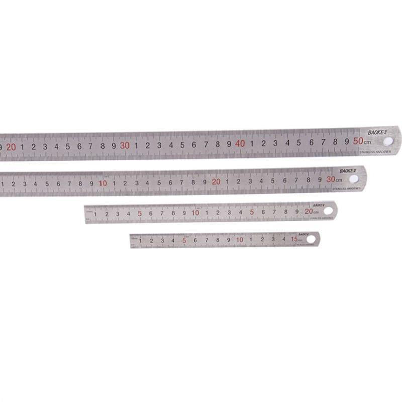 BAOKE 1Pcs 15cm/20cm/30cm/50cm Stainless Steel Straight Ruler Double Scale Student Rulers Painting Drawing Measuring Tool School Office Supplies Stationery