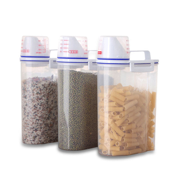 Kitchen Food Cereal Grain Bean Rice Hand With Measuring Cup Plastic Plastic Storage Container