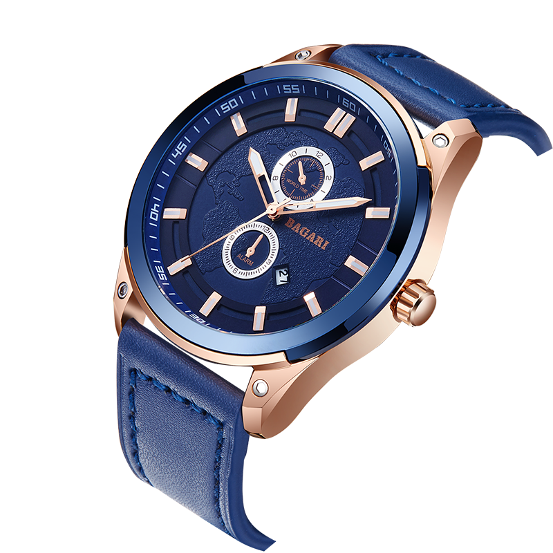 BAGARI 8009P Fashion Leather Strap Men Date Display Quartz Watch