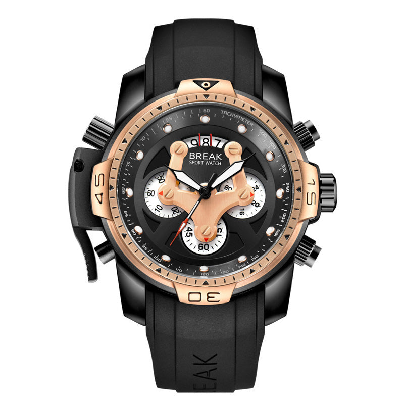 BREAK 5601 Multifunction Men Watch Military Style Rubber Strap Quartz Movement Watch