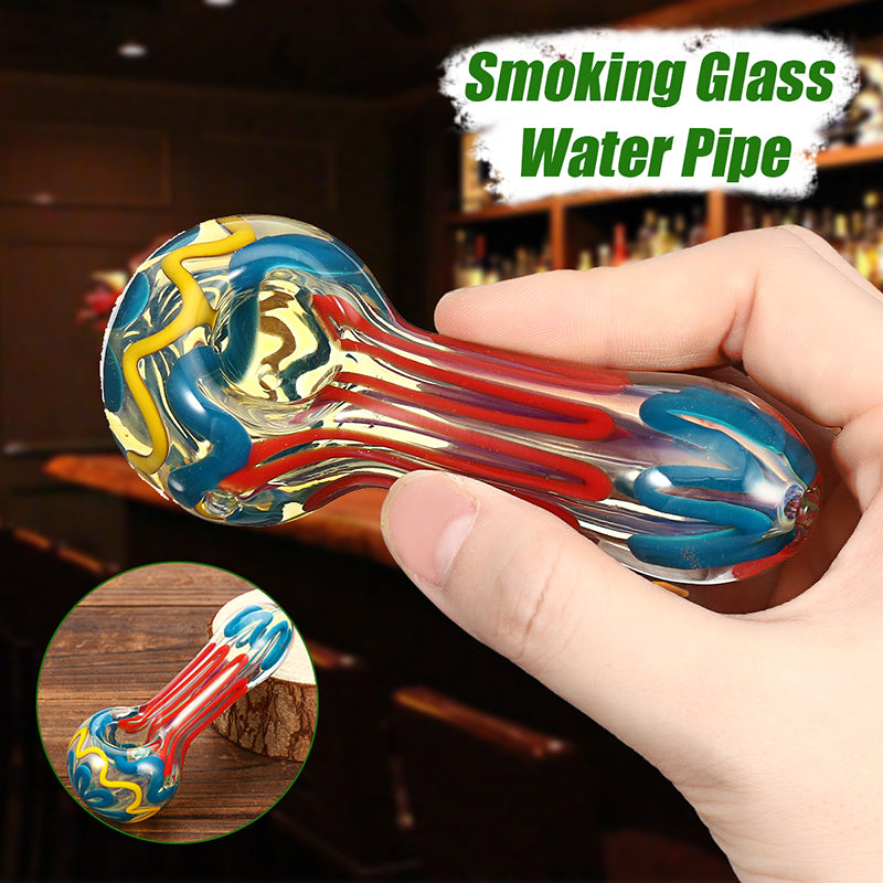 Yellow Patterned Glazed Glass Pipe Spoon Shape T obacco Herb Tube Portable Hand Crafts Pipes