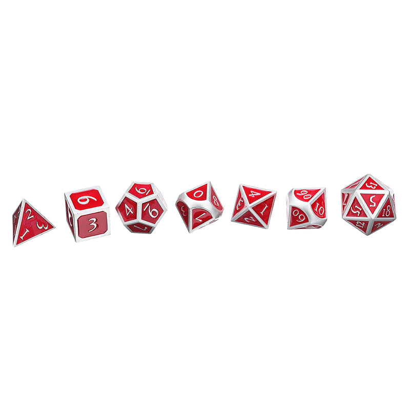 Red Antique Color Solid Metal Polyhedral Dices Role Playing RPG Gadget 7 Dice Set With Bag