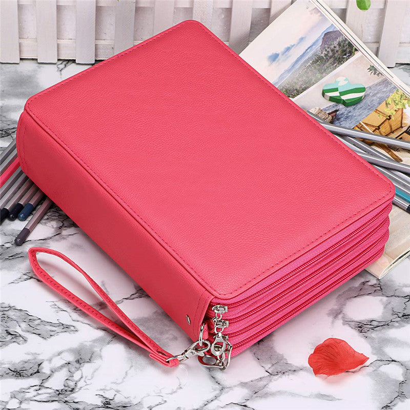 200 Holes Pencil Case PU Leather Penal Pen Box Big Cartridge Bag Large 4 Layers Pencilcase Stationery Kit School Art Painting Supplies