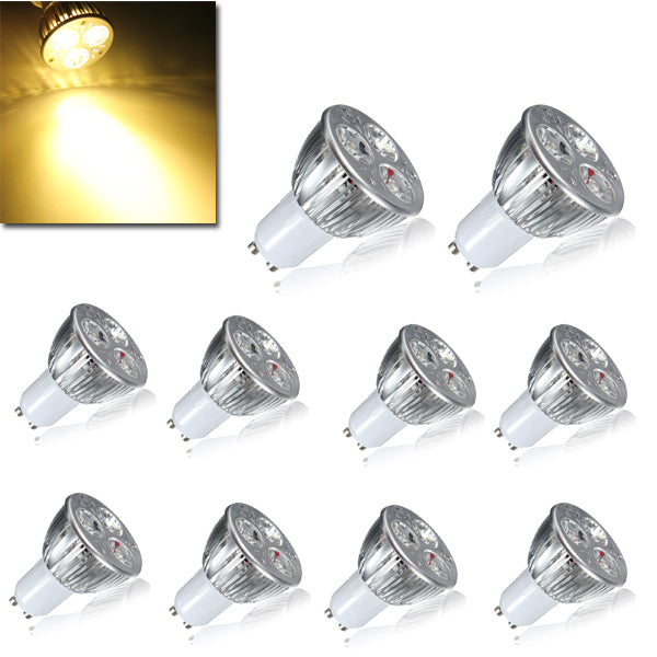 10X GU10 9W Warm White 3LED Spot Lightt Bulbs AC85-265V