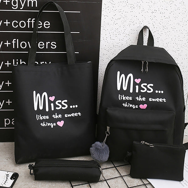 4Pcs/Set Women School Backpacks Schoolbag for Teenagers Girls Student Book  K5F2