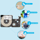 4 Pack 12mm Black on White Label Tape Label Maker Compatible with KL1500 KL V5F2