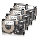 4 Pack 12mm Black on White Label Tape Label Maker Compatible with KL1500 KL V5F2
