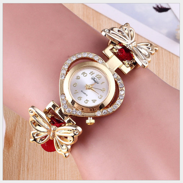 Deffrun Love Heart Decorative Ladies Bracelet Watch Retro Style Quartz Watch
