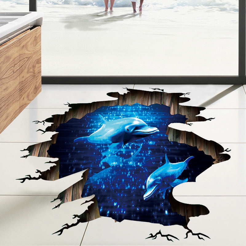 Miico Creative 3D Deep Sea Dolphin Removable Home Room Decorative Wall Floor Decor Sticker