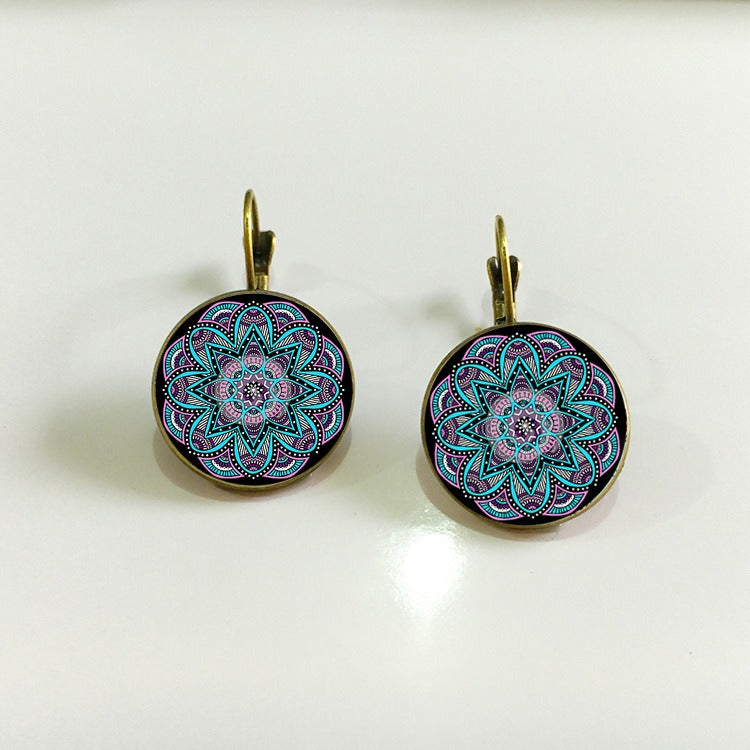 Bohemian Flower Drop Earring Ethnic Earrings Purple Flower Print Earrings for Women
