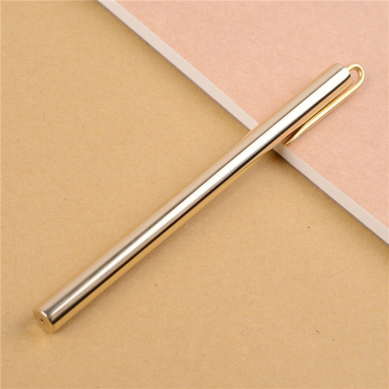 1PCS Handmade Brass Pen 14cm Gel Pen Signing Pen with Clip Black Ink Refill School Supplies Stationery