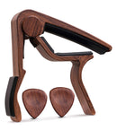 Guitar Capo REAL WOOD PICKS INCLUDED (2) Set for Acoustic Guitar, Electric