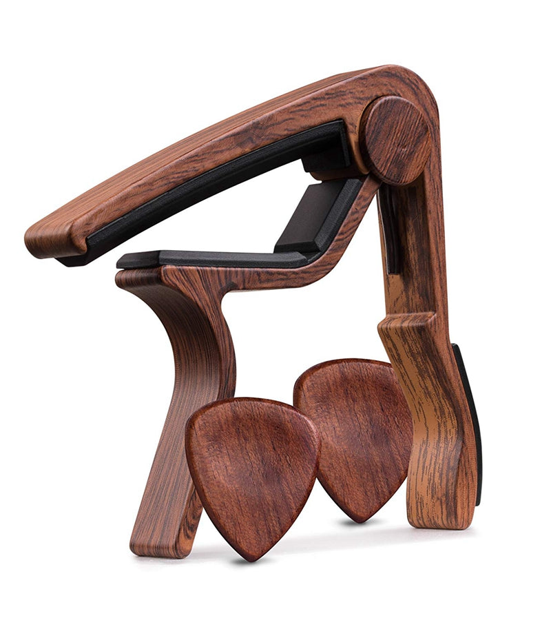 Guitar Capo REAL WOOD PICKS INCLUDED (2) Set for Acoustic Guitar, Electric