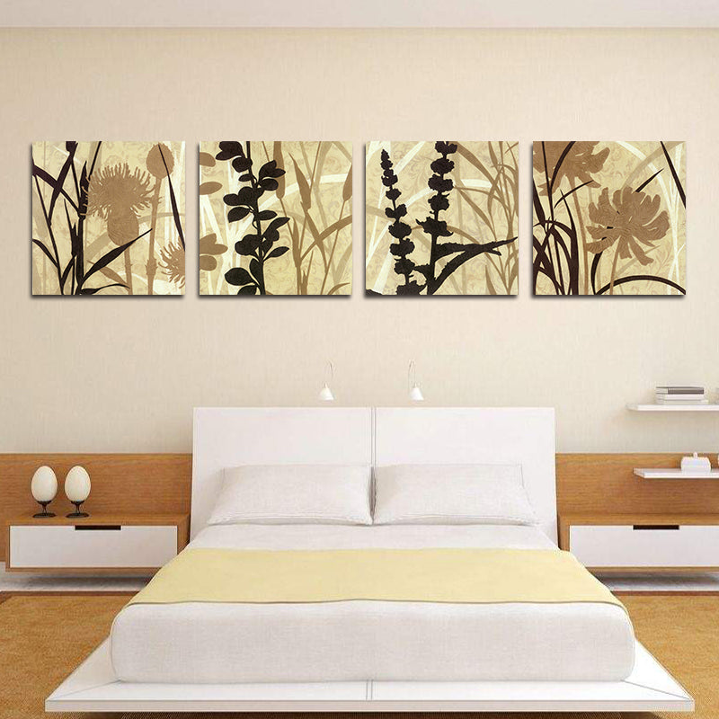 Miico Hand Painted Four Combination Decorative Paintings Botanic Grass And Flower Wall Art For Home Decoration