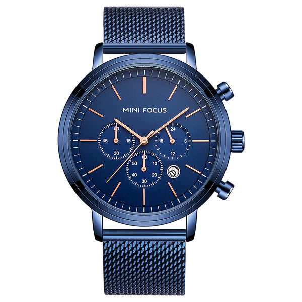 MINI FOCUS MF0297G Fashion Men Calendar Crystal Glass Full Steel Quartz Watch