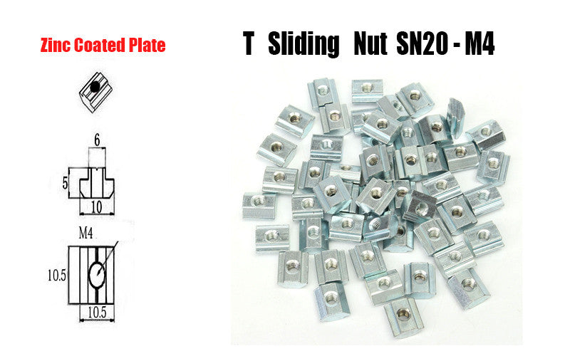 50pcs M4 T Sliding Nut Block for 2020 Aluminum Profile Zinc Coated Plate Aluminum Accessories
