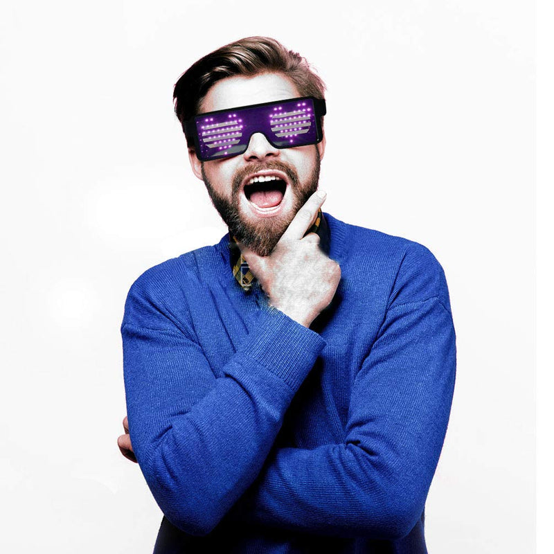 LUSTREON USB Chargeable LED Party Light Up Glasses with 8 Patterns for Nightclub Christmas Wearing