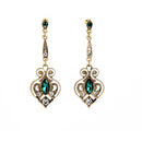Retro Peach Heart Elegant Earring Green Gem Ear Drop For Women