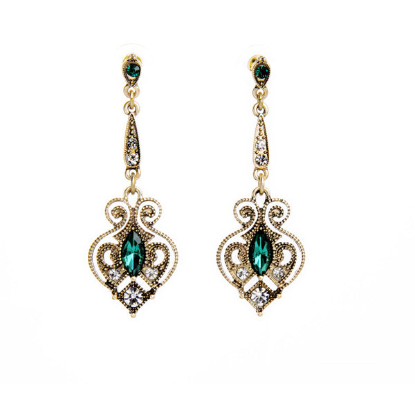 Retro Peach Heart Elegant Earring Green Gem Ear Drop For Women