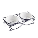 Ceramic Pet Bowl for Food and Water Bowls Pet Feeders Double Bowls Set Fish Shape Metal Stand