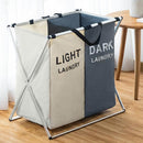 X-Shape Foldable Dirty Laundry Basket Organizer Printed Collapsible Three Grid Home Laundry Hamper Sorter Laundry Storage Baskets Large