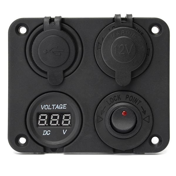 Dual USB Adapter Charger & Sockets & Digital Voltmeterr & Switch Panel