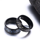 8mm Stainless Steel Carbon Fiber Polished Men Ring Simple Trendy