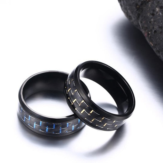 8mm Stainless Steel Carbon Fiber Polished Men Ring Simple Trendy