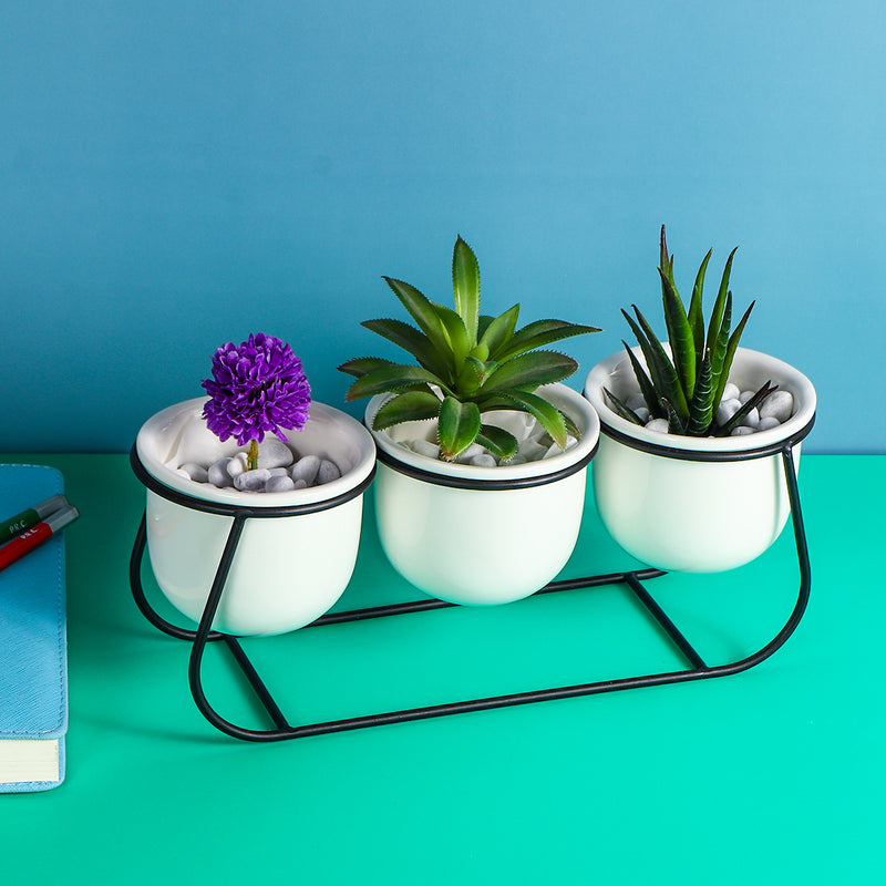 Ceramic Succulent Plant Flower Pot Bonsai Holder Home Tabletop Garden Decor With Stand