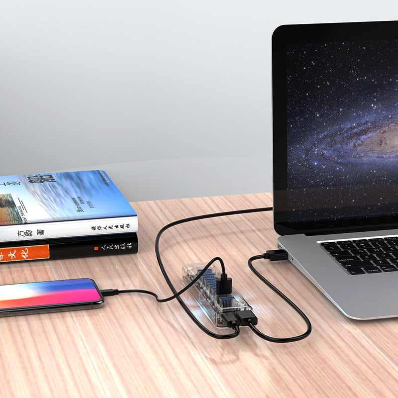 Orico F7U Transparent 7-Port USB 3.0 Hub with Dual-port Power Supply