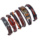 6Pcs Punk Retro Personality Cowhide Diy Woven Multi-layer Bracelet