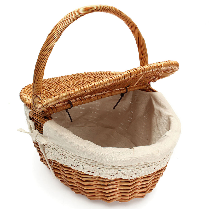 Wicker Hand Camping Picnic Storage Baskets Shopping Hamper with Lid Handle