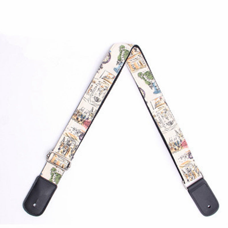 Adjustable Cotton Strap Belt with PU Leather Ends for Electric Guitar Bass Ukulele