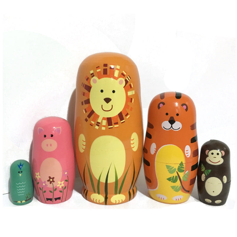 5Pcs/Set Russian Nesting Dolls Wooden Handmade Painting Animals Matryoshka Dolls Decorations