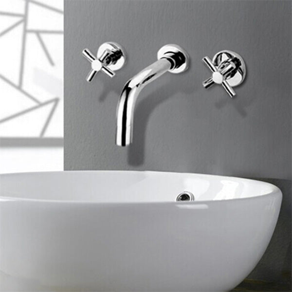 Chrome Brass Modern Wall Mounted 3 Hole Bath Faucet Tap