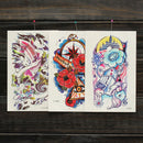Colorful Fish Flower Pattern Totem Arm Back Temporary Tattoo Sticker Decal