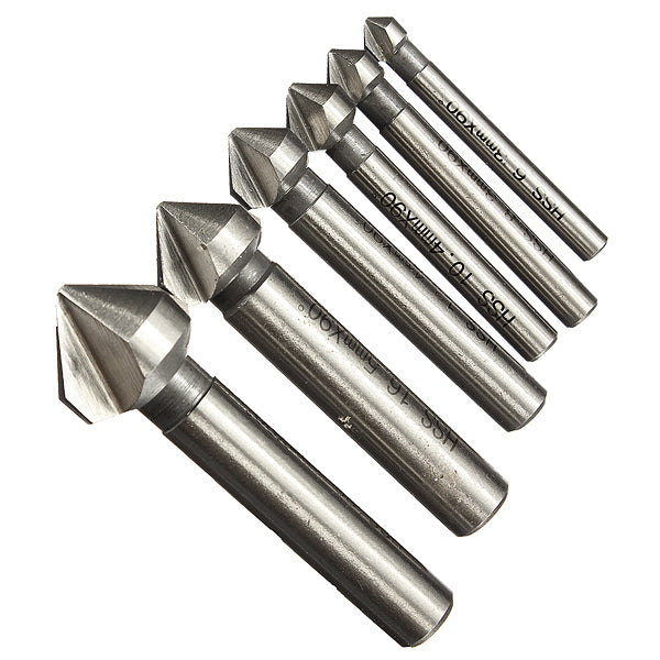 6pcs 3 flute 90 degree HSS Chamfer Cutter Mill Drill Set