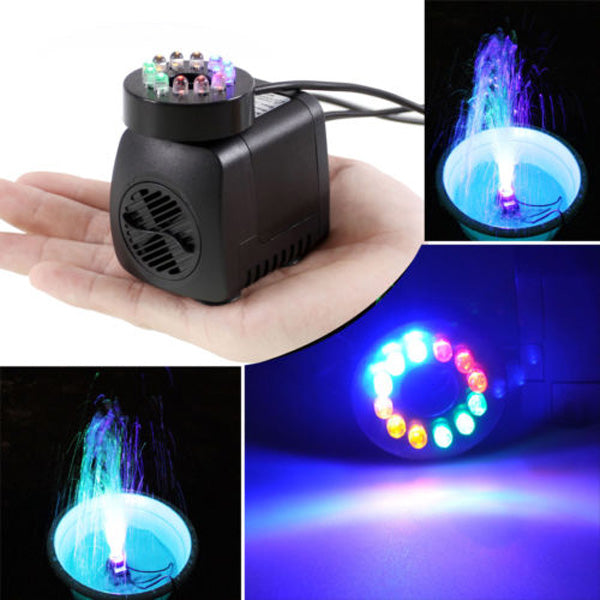 800L/H 210 GPH Submersible Water Pump For Aquarium Fish Tank Pond Fountain With 12 LED Lights