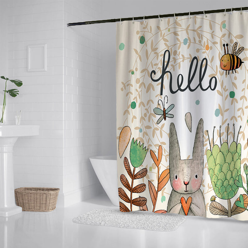 1.8M Cartoon Waterproof Bathroom Bath Shower Curtain Polyester Fabric With 12 Hook