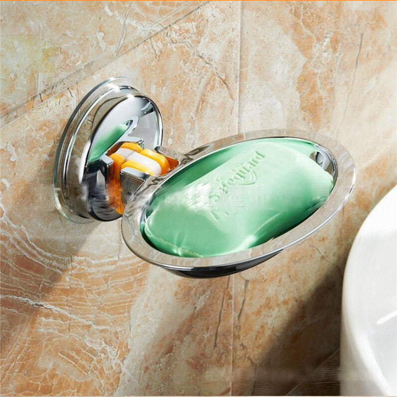 Chrome Plated Classic Bathroom Shower Sink Soap Dish Holder Basket Suction Cup