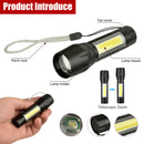 Portable T6 COB LED Flashlight Zoomable Torch 18650 Light Lamp